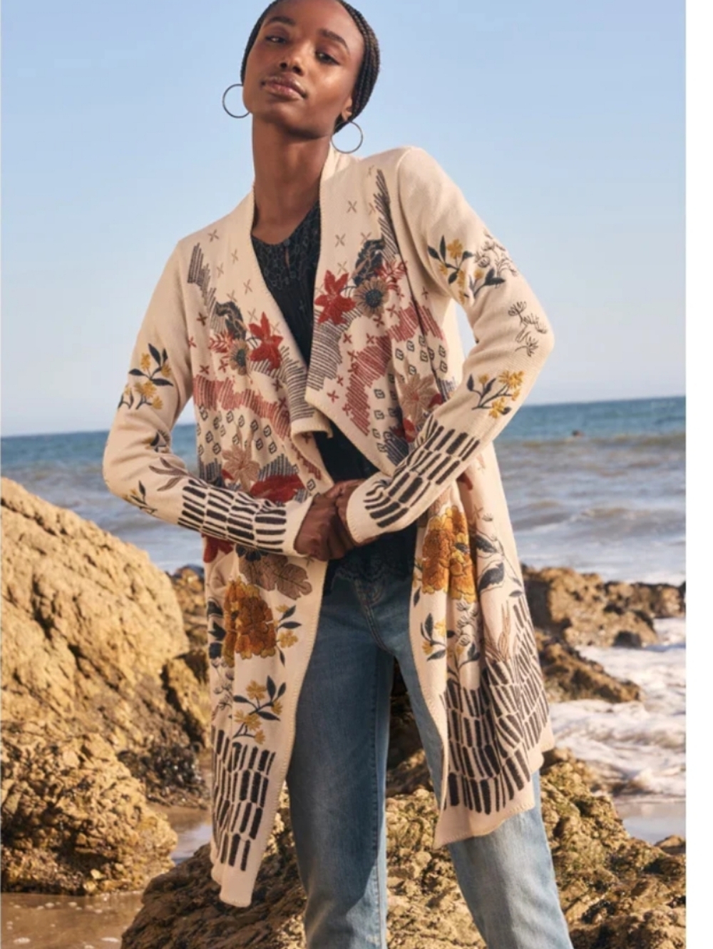 Johnny Was Sarina Wrap Open-Front Knit Cardigan Sweater - Picture 5 of 13